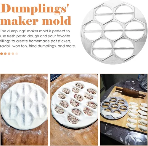 Miniatura 4 de Luxshiny Molde de bola de masa de aleación de aluminio de 14 agujeros, fabricante de pelmeni para albóndigas caseras, ravioles, ollas, herramienta