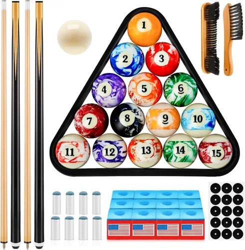 Miniatura 9 de Outus 71 piezas de accesorios para mesa de billar, accesorios de billar, bolas de billar con soporte de bola triangular, tizas para tacos, punta