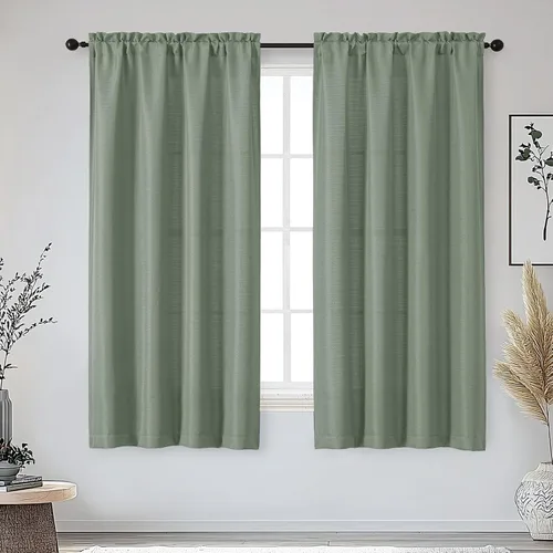 Miniatura 55 de OWENIE Bob Juego de 2 Paneles de Cortinas Negras de Cocina para Ventanas de 36 Pulgadas de Largo, Cortinas Cortas de Café con Textura de Lino