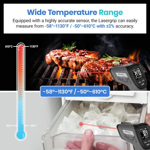 Miniatura 2 de Etekcity Pistola de Temperatura Termómetro Infrarrojo -58°F 1130°F, Pistola de Calor Láser Digital con Emisividad Ajustable y Medición Máxima