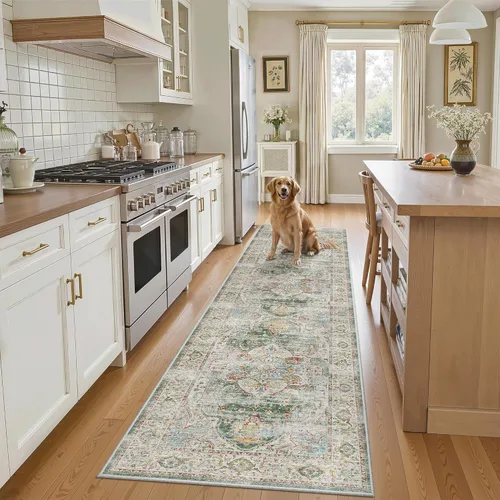 Miniatura 618 de Madane Tapete lavable de 2 x 10 pies para pasillo, cocina, recibidor, clásico, suave, antideslizante para interiores, casa de campo, baño, sala