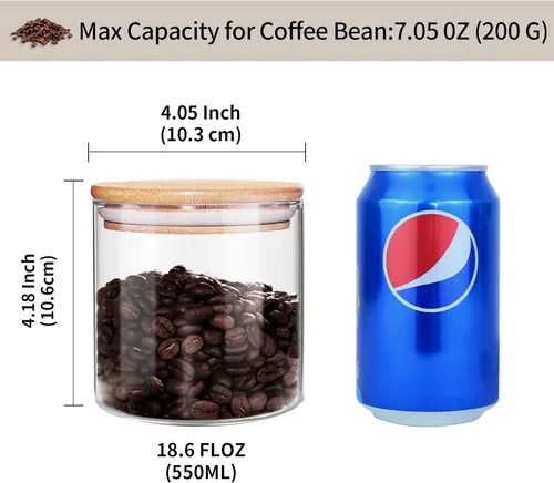 Miniatura 3 de Tarro de vidrio de 18 Oz/550 ML con tapa, recipientes de almacenamiento de vidrio versión engrosada transparente con tapa de bambú sellada