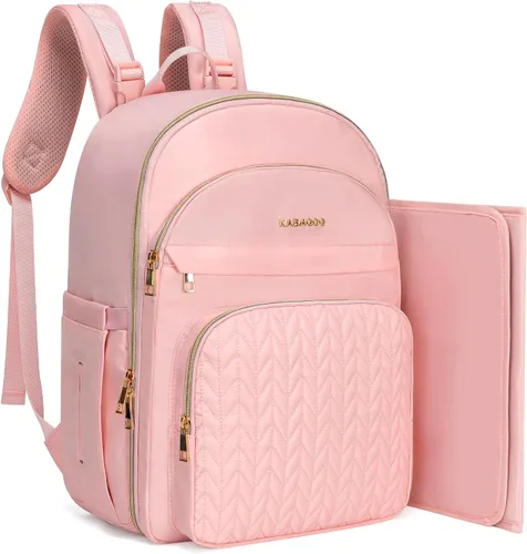 Miniatura 11 de KABAQOO Mochila para pañales de bebé, mochila impermeable para pañales para mamá y papá con cambiador, bolsillos aislados y correas para cochecito
