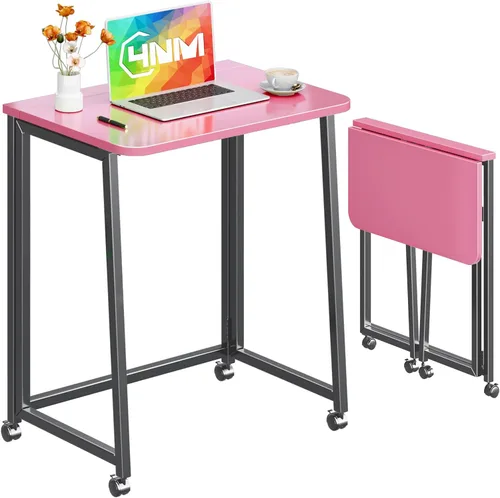 Miniatura 17 de 4NM Escritorio Pequeño Móvil Plegable de 23.6", Mesa de Computadora con Ruedas Plegable para Casa y Oficina, Mesa de Escritura y Estudio