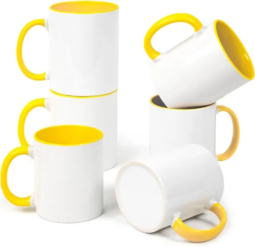 Miniatura 21 de Taza de café de sublimación de cerámica blanca de 11 onzas con colores sólidos en el interior y mango negro, rojo, rosa, azul, verde y amarillo, 6