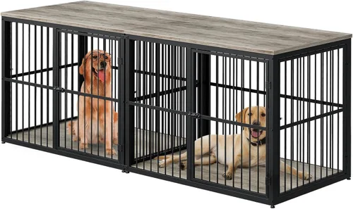 Miniatura 8 de Mueble de jaula para perros XXL de 48" con 3 puertas, jaula de madera combinada para mascotas, perrera resistente de interior para perros medianos a