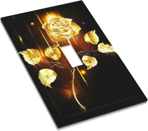Miniatura 616 de Cubiertas de placa de pared de 3 gang con interruptor de luz de triple palanca, en negro y dorado con esplendor de oro rosa, estampado floral