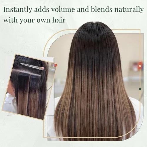 Miniatura 6 de Ugeat Extensiones de cabello humano con cinta invisible, extensiones de cabello negro con cinta, extensiones de cabello humano negro azabache