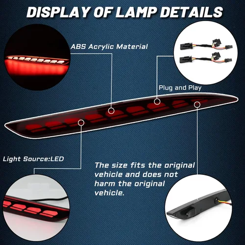 Miniatura 2 de Reflector de parachoques antiniebla trasero con lente roja, luz trasera de freno secuencial intermitente, luces de señal 3 en 1, compatible con Rojo