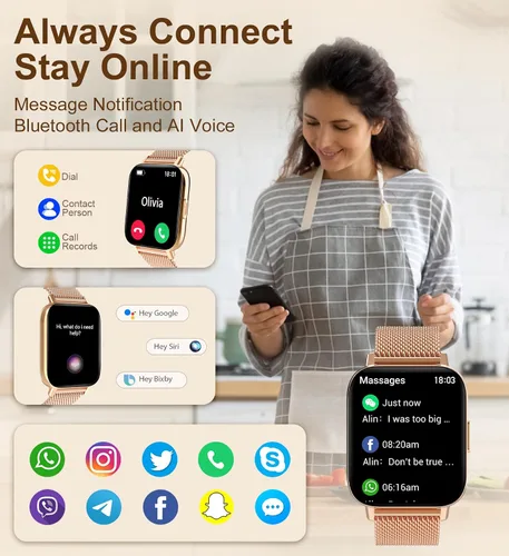 Miniatura 2 de Iaret Reloj inteligente (respuesta/hacer llamadas), relojes inteligentes para mujer, rastreador de actividad física con monitor de frecuencia