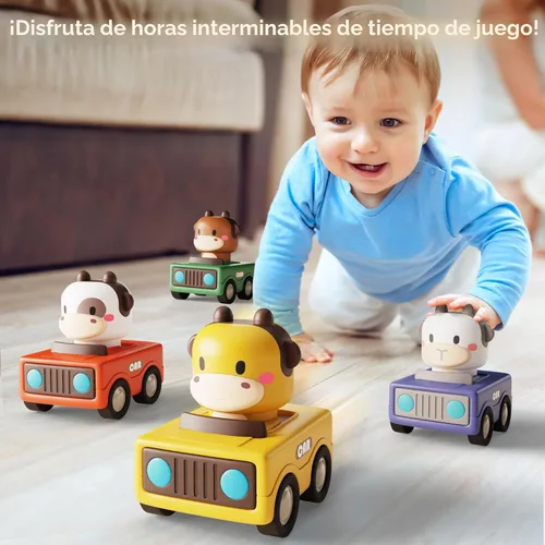 Miniatura 6 de iPlay, iLearn Coches de juguete a presión para niños pequeños de 1 a 3 años, coches de carreras de animales para bebés, juego de vehículos de juego
