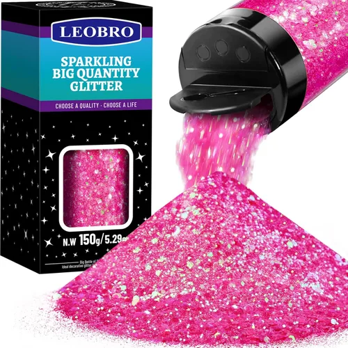 Miniatura 18 de Leobro - Brillantina rosa, 150 g/5.29 oz, brillantina fina iridiscente rosa intenso para manualidades, resina, uñas, cuerpo, decoraciones de San