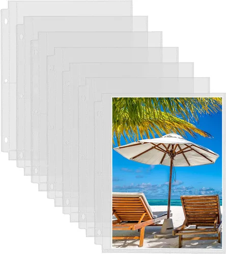 Fabmaker Paquete de 30 fundas de fotos para carpeta de 3 anillos (8 x 10, para 60 fotos), protectores de páginas de archivo, páginas de repuesto de