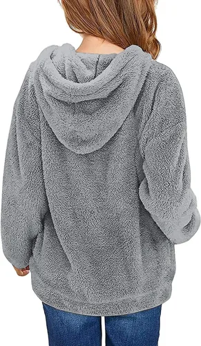Miniatura 2 de Haloumoning - Sudadera con capucha de vellón mullido y bolsillos, sudadera holgada y casual para niñas de 4 a 15 años