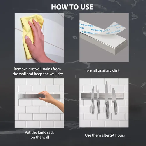 Miniatura 6 de Portacuchillos magnético de alta calidad para pared, sin perforaciones, soporte magnético de acero inoxidable de 16 pulgadas para cuchillos