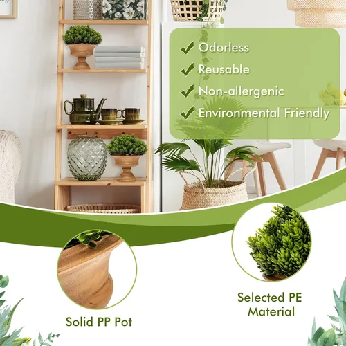 Miniatura 4 de Goplus Paquete de 4 árboles topiarios artificiales de boj, mini plantas de vegetación falsas, pequeñas plantas decorativas de imitación, plantas