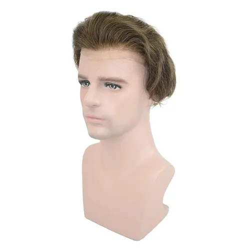 Miniatura 4 de Toupee para hombres con sistema de cabello humano para hombres, 8 x 10 pulgadas, gorra de encaje francés suave con 2 pulgadas claramente