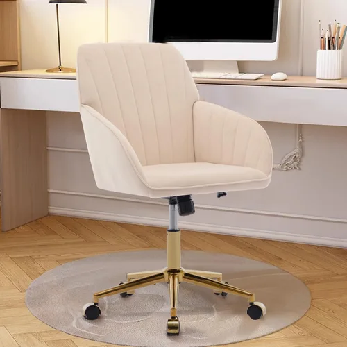 Miniatura 23 de Silla de oficina de terciopelo, sillas de escritorio tapizadas para oficina en casa con ruedas giratorias ajustables, ergonómica para sala de estar