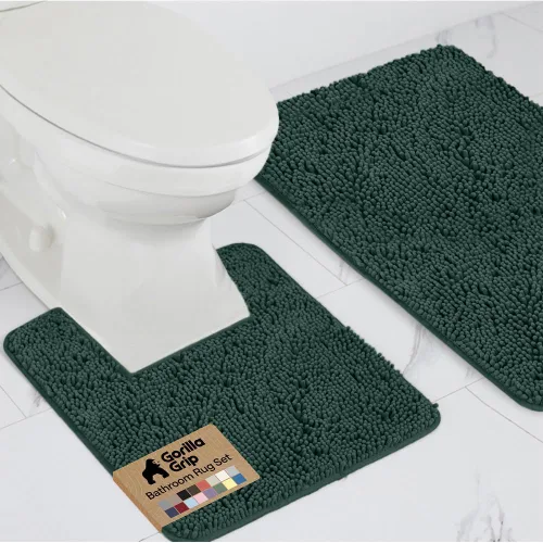 Miniatura 13 de GORILLA GRIP - Juegos de alfombras de baño, juego de 2 alfombras de chenilla suave, alfombra base para inodoro y alfombra de 30 x 20, alfombras Negro