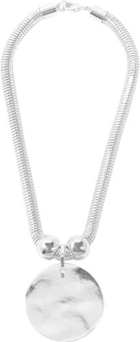 Juego de collar de metal martillado plateado con cierre de langosta, collar de moneda de disco, collar circular grueso para mujer, joyería única de