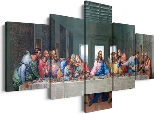 Decoración de pared religiosa cristiana de 5 paneles de Leonardo Da Vinci, arte de pared de La última cena, imágenes de Jesús para decoración de