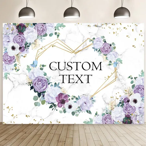 Miniatura 12 de AIBIIN Telón de fondo de 7x5 pies Mr y Mrs con flores blancas y puntos dorados de glitter para despedida de soltera, fondo para fotografía con Blanco