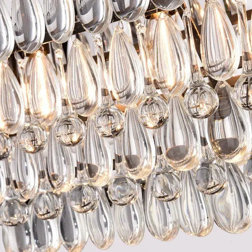 Miniatura 6 de Edvivi Candelabro de cristal lineal rectangular de lujo, 4 luces glamorosas con acabado de bronce antiguo, lámpara de techo ajustable, comedor, isla