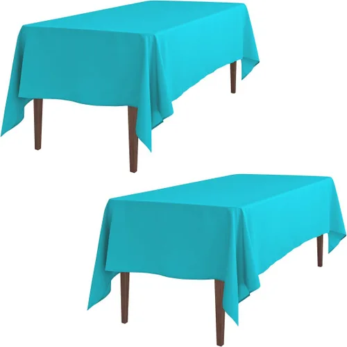 Miniatura 63 de LTC LINENS - Paquete de 2 manteles rectangulares de poliéster, de 60 x 102 pulgadas y 6 pies, color azul bebé, con caída parcial, resistentes a