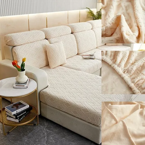 Miniatura 6 de INFLAG Funda universal resistente al desgaste, funda de sofá elástica, funda de sofá mágica para sofá modular en forma de L, antideslizante y Beige