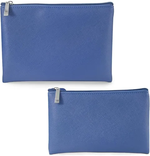 Miniatura 12 de Juego de 2 bolsas de maquillaje, pequeña bolsa de maquillaje con cremallera, bolsa de cosméticos portátil para viajes, bolsa de belleza de piel Negro