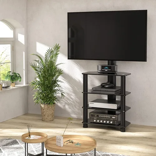 Miniatura 8 de TAVR Furniture Soporte de TV con componentes multimedia de 4 niveles con estante de audio giratorio y soporte ajustable en altura, soporte de TV
