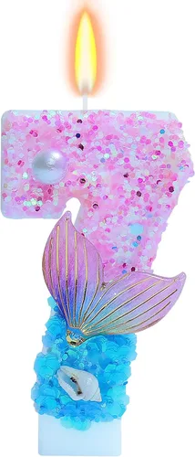 Miniatura 14 de Velas de cumpleaños con temática de sirena, número 4 para niñas, suministros para fiesta de cumpleaños con purpurina, decoración de fiesta