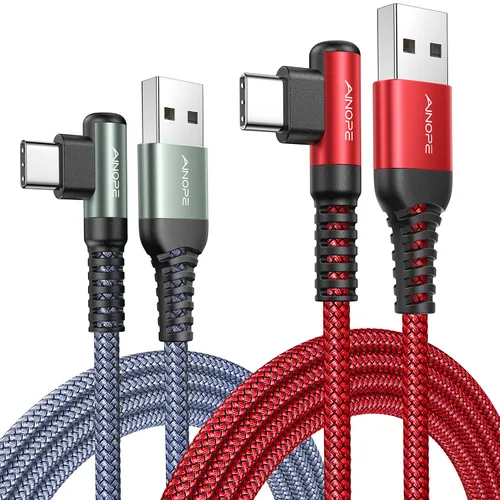 Miniatura 13 de AINOPE Cable USB a USB C [2 unidades, 6.6 pies] 3.1A tipo C cargador de carga rápida, cable USB C en ángulo recto para iPhone 17 Carplay, Galaxy Gris