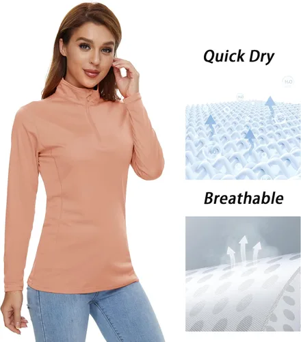 Miniatura 6 de CRYSULLY Camisas de manga larga para mujer, protección solar, cremallera de 14, de verano, de secado rápido