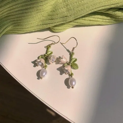 Miniatura 8 de RXTSLOK Lily of the Valley Necklace Flower Jewelry Earrings Bracelet Gift for Women Mom Friends Bride Weding Spring Summer