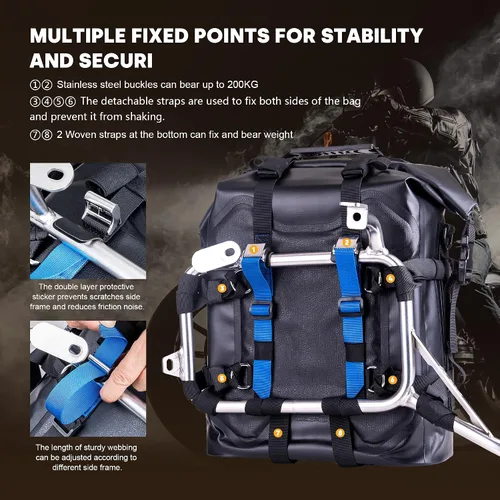Miniatura 5 de Bolsa lateral para motocicleta WILD HEART de acero inoxidable, bolsa impermeable con suspensión, bolsas de sillín, 20L/25L, bolsa impermeable