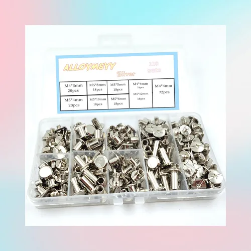 Miniatura 2 de Juego de 110 tornillos Chicago de remaches de cuero, para tornillos de encuadernación, recortar y reparar cinturón de cuero, bolsa, zapato