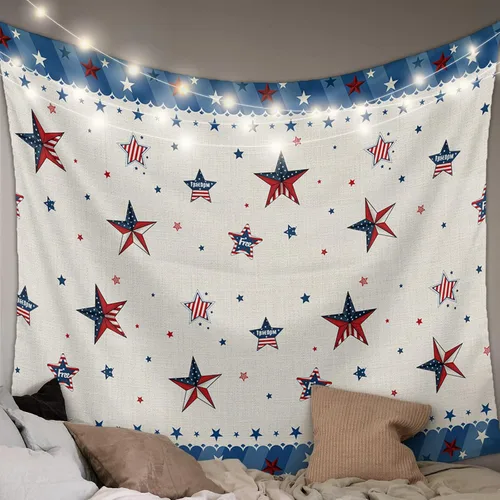 Miniatura 9 de LooPoP Tapiz para colgar en la pared del 4 de julio, con bandera de Estados Unidos, tapices de perros, sombreros estéticos, rayas de amapola