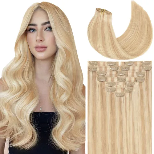Miniatura 39 de Loxxy Extensiones de cabello humano con clip, sin costuras, 22 pulgadas, color marrón oscuro a castaño oscuro y marrón oscuro, 7 piezas