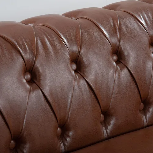 Miniatura 7 de Chesterfield - Sofá tapizado de piel sintética, con respaldo copetudo, sofá clásico de cuero de 3 plazas, brazo enrollado para sala de estar, Marrón