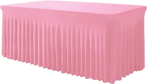 Miniatura 19 de TC27 - Mantel rectangular ajustable de elastano de 4 pies con falda plisada, sin arrugas, mantel rectangular para fiestas, bodas, banquetes