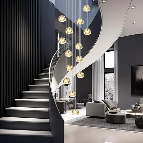 Miniatura 2 de Candelabro de cristal LED moderno, lámpara colgante de gota de lluvia, lámpara de techo de bola de cristal, 14 luces para escalera, sala de estar