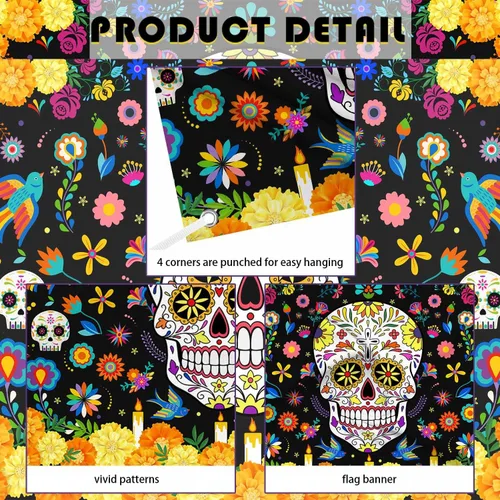 Miniatura 6 de MEHOFOND Telón de fondo del Día de los Muertos de 7 x 5 pies, diseño de calavera de azúcar Dia De Los Muertos, fondo de fotografía, Fieasta