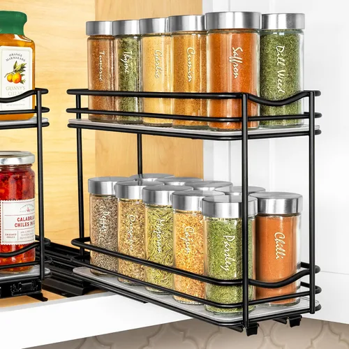 LYNK PROFESSIONAL® Organizador de especiero extraíble para el interior de armarios de cocina - 4-3/8 pulgadas de ancho - Cajón deslizable - Estantes
