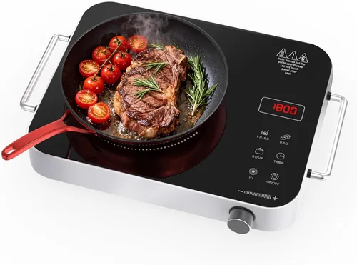 Miniatura 12 de Estufa Eléctrica, Placa de Cocina Eléctrica Portátil de 1800W de Quemador Único con Pantalla Táctil LED, 8 Niveles de Potencia y 8 Niveles de Negro
