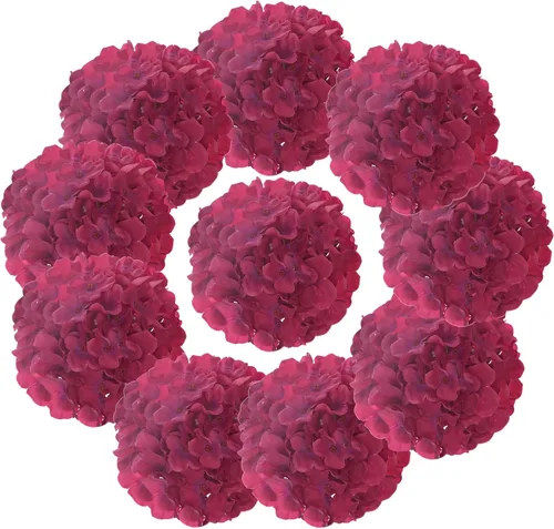Miniatura 10 de Cabezas de hortensias de seda con tallos de flores artificiales para decoración del hogar, boda, paquete de 10 unidades (rosa melocotón)