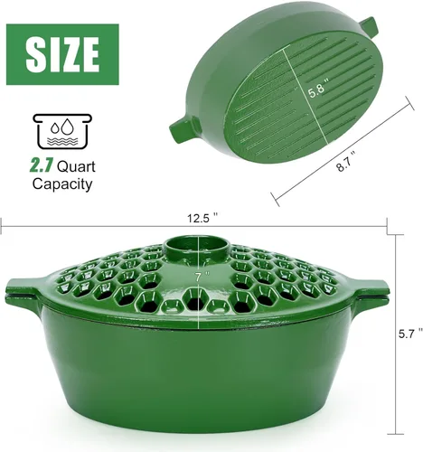 Miniatura 3 de G GOOD GAIN Vaporizador de estufa de leña, humidificador de estufa de hierro fundido con parte superior de apertura grande Olla ovalada para Verde