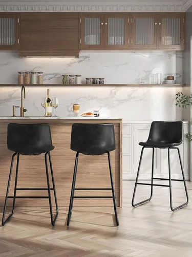 Miniatura 44 de Bar Stools Set of 2, 26 Inches Counter Height Bar Stools with Back, Modern Faux Leather Barstools with Metal Legs and Footrest, Bar Chairs for