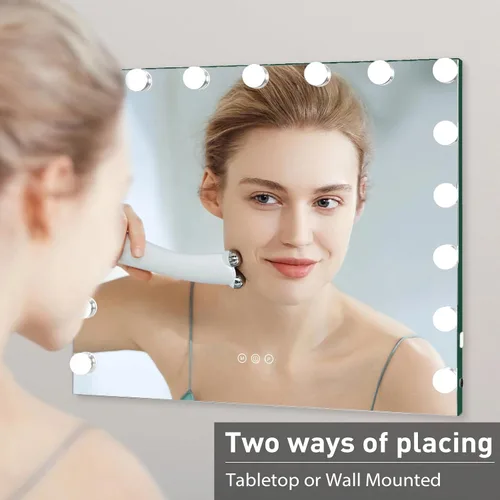 Miniatura 6 de HOMPEN Hollywood Vanity Mirror Makeup Mirror with Lights, Touch Screen, 3 Color Modes Frameless Tabletop Mirror with 17 Dimmable Bulbs, Green