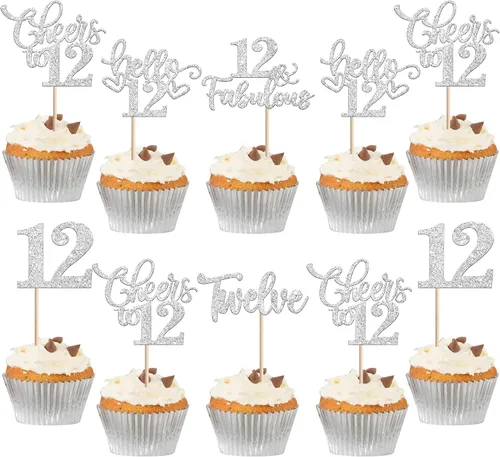 Miniatura 88 de 30 piezas de adornos para cupcakes de 12 cumpleaños feliz, brillantes doce, hola 12, felicitaciones a 12 años, adornos para cupcakes, 12